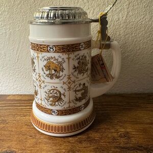 BMF Astrological Zodiac Sign Horoscope Milk Glass German Beer Stein Drinking Mug